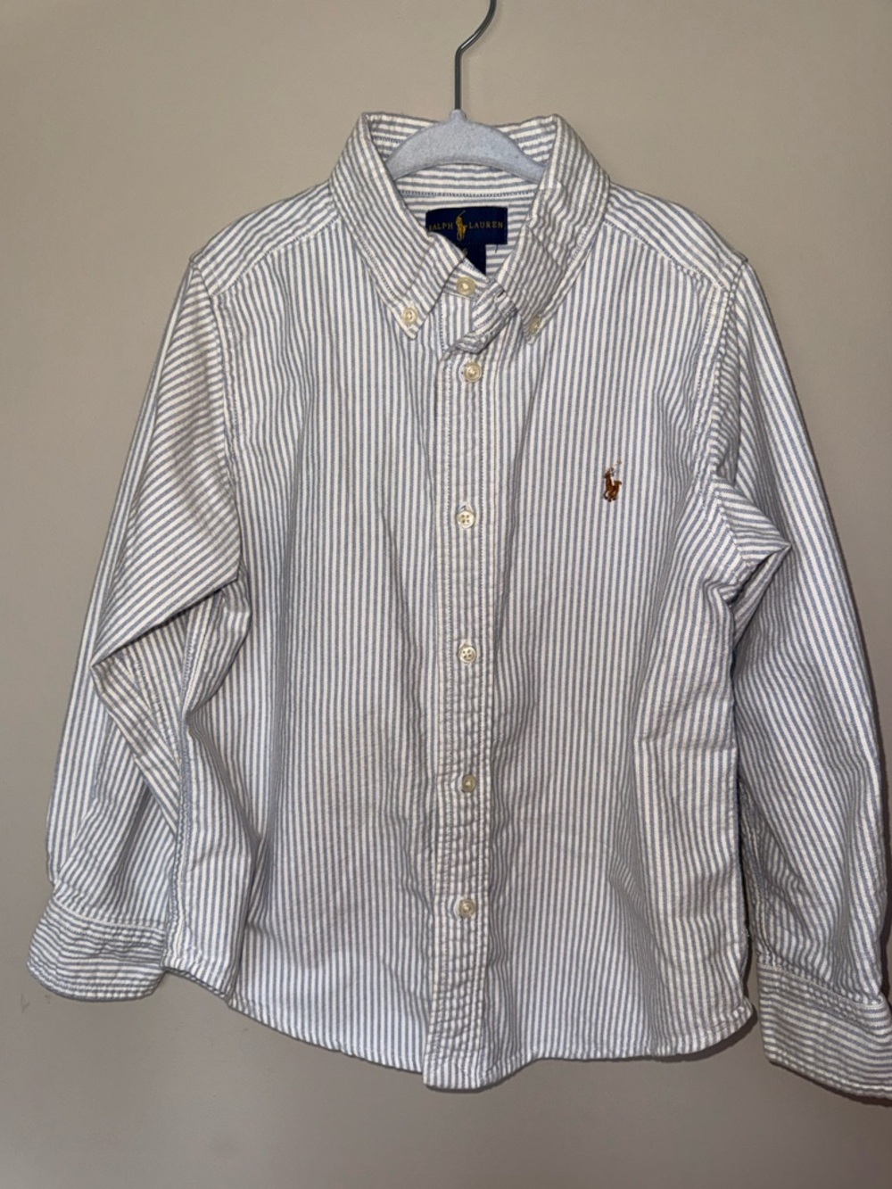 Ralph Lauren Boys size 7 classic White & Blue Striped Oxford Button-Down Shirt